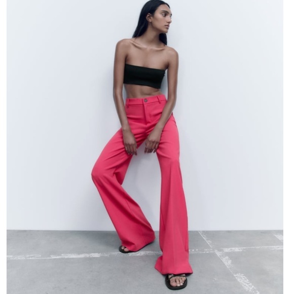 New Zara | Pink Highrise Trousers - Picture 2 of 15
